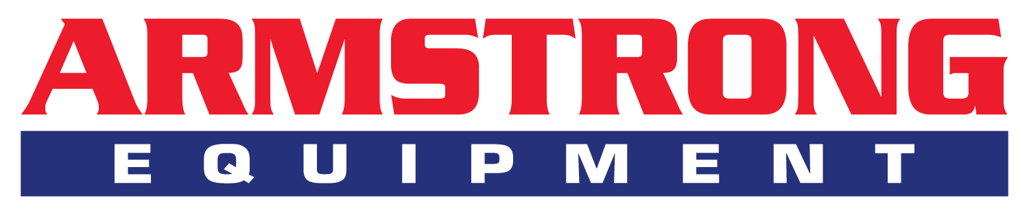 Armstrong Equipment logo. Armstrong in red caps at the top, with equipment below in white caps with a background color on only that word.