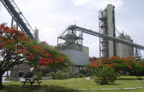 Arawak Cement Company Ltd Barbados. A view of cement production structures.