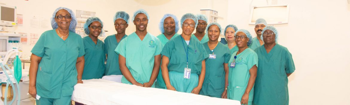 The British Virgin Islands Health Services Authority group photo of employees in scrubs.