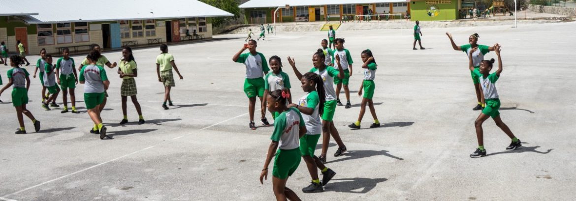 A group of school children playing in Curacao.