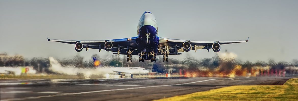 International Air Transport Association stock photo of jet taking off.