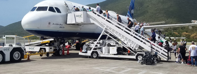 GCG Ground Services loading passengers onto a plane.